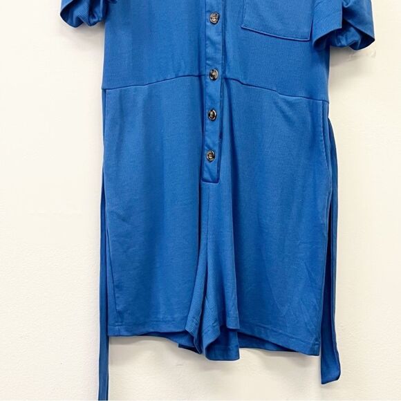 FRNCH Rib Knit Belted Romper, Royal Blue Size Large - Picture 4 of 12